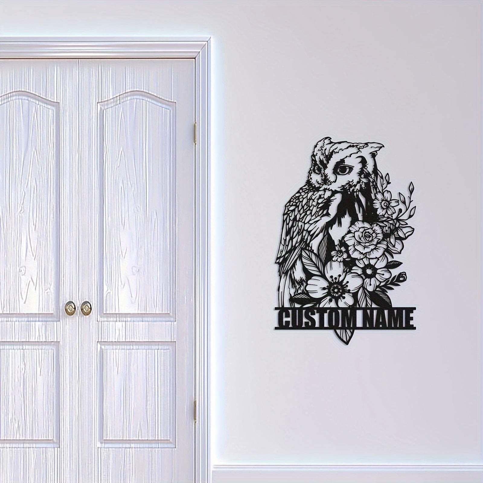 Personalized Owl Wall Art Metal Home Decor with Custom Name Plate