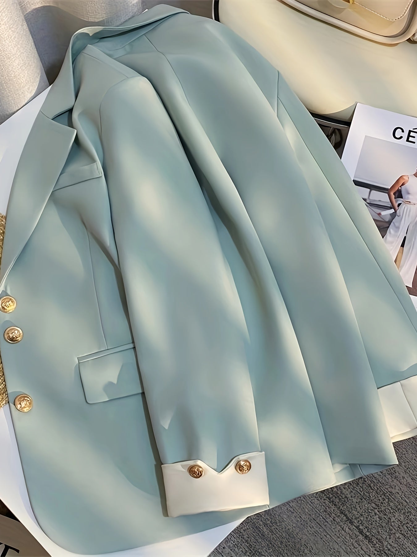 Blazer para mujer de color sólido con solapa de muesca sencilla para oficina en primavera y otoño