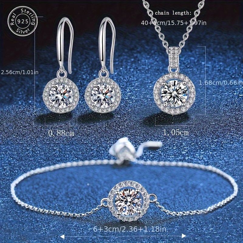 Sterling Silver Jewelry Set with Zirconia Necklace Earrings Bracelet for Women