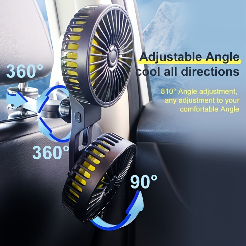 2-in-1 Portable Car Air Circulator Fan Dual-Head USB Powered Adjustable