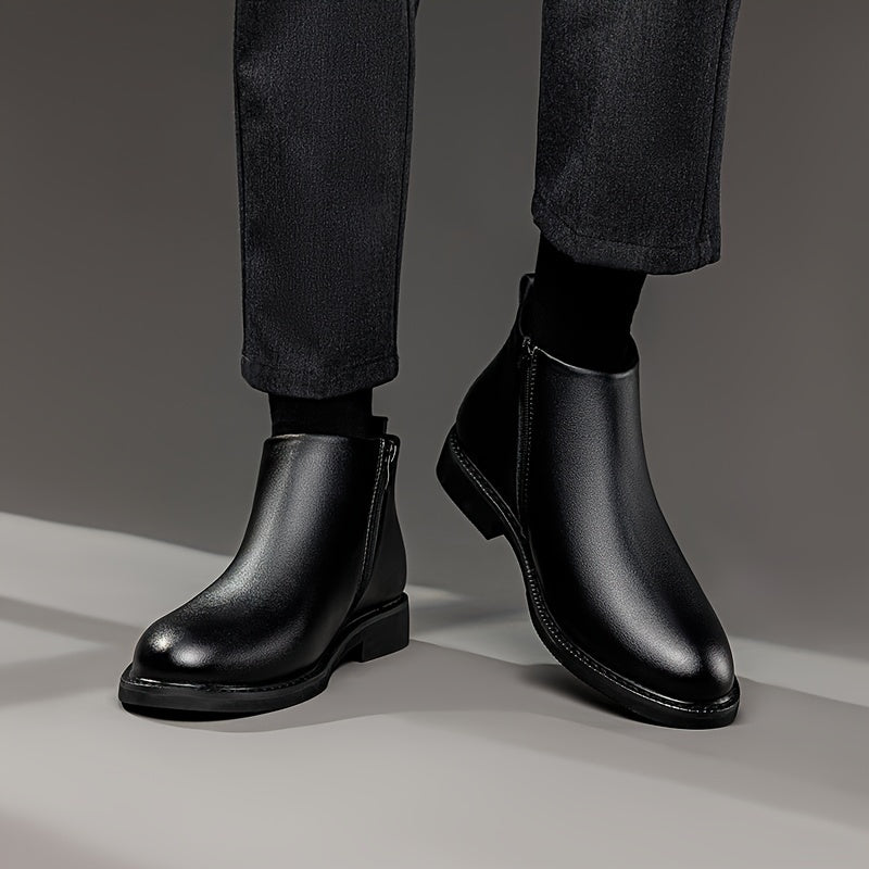 Мужские полусапоги на среднем каблуке из искусственной кожи однотонные круглым носком на резиновой подошве повседневные деловые туфли