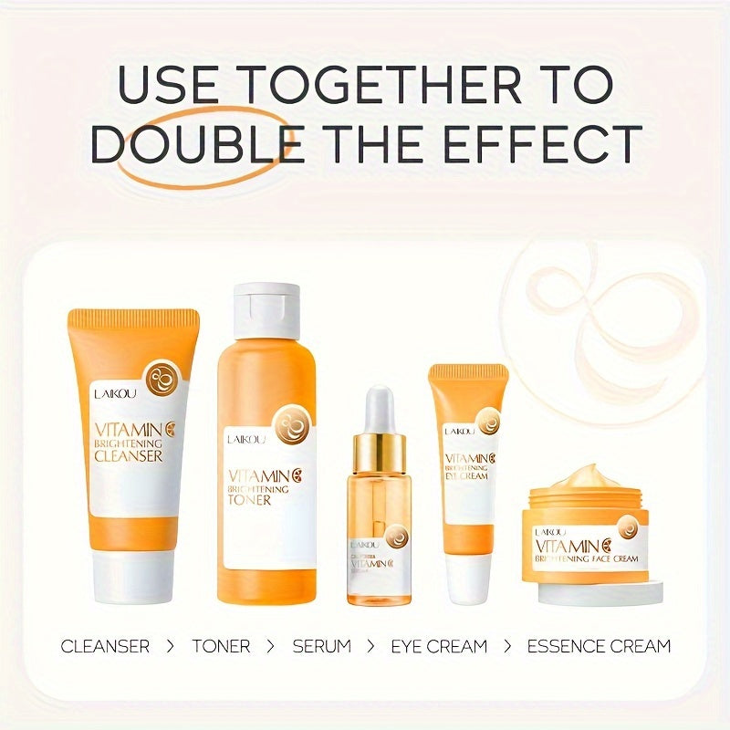Vitamin C Skincare Set for All Skin Types Hypoallergenic Moisturizing 5-Piece