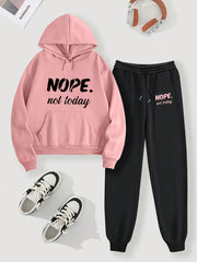 Women's Plus Size Hoodie and Joggers Set Pink Black Polyester Letter Print