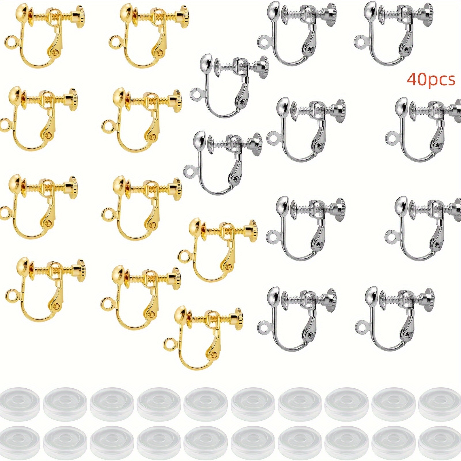 20 пар украшений для ушей с зажимами, без прокола, против боли, подушки, белое золото