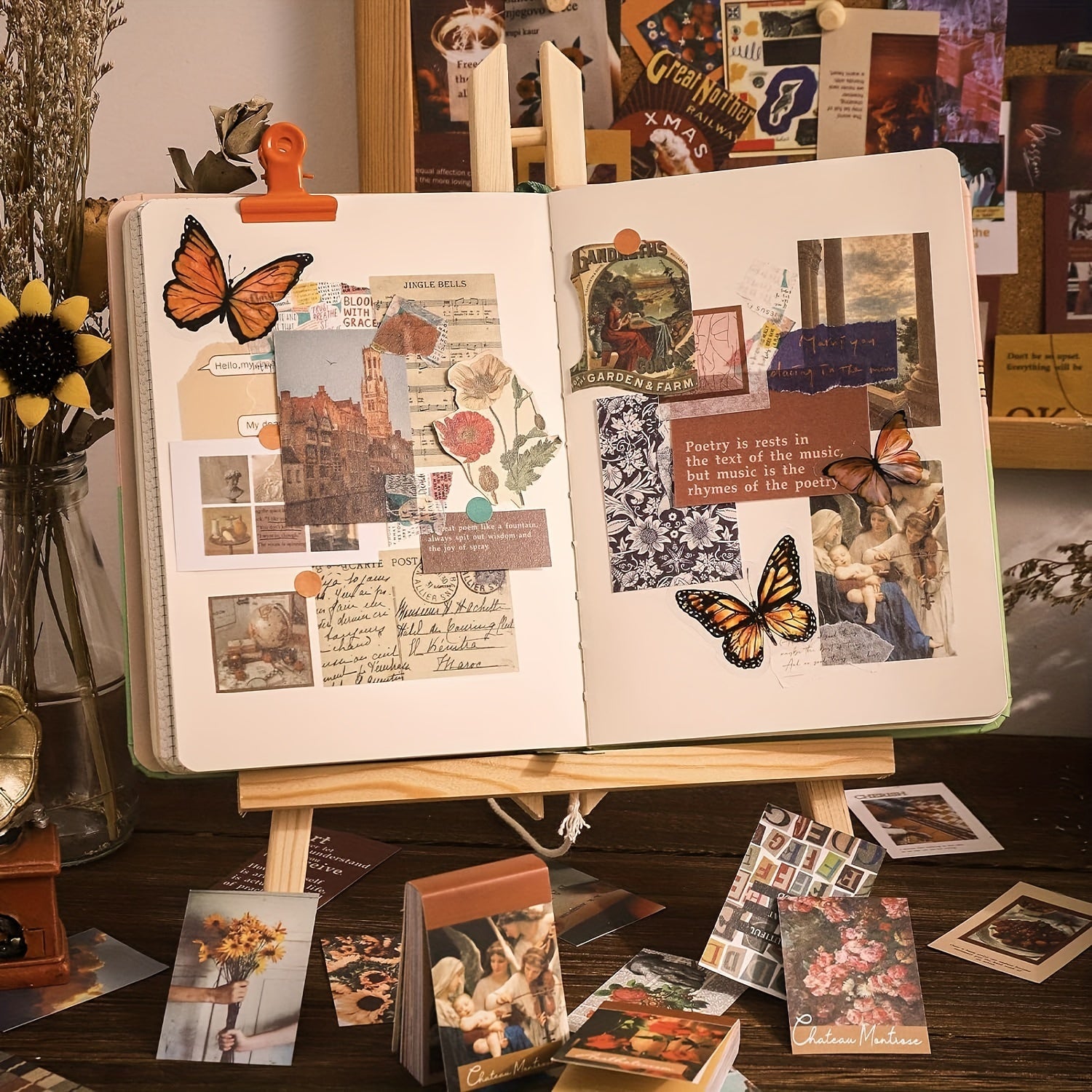 300-Piece Vintage Aesthetic Washi Stickers with Glitter Reusable Matte Finish for Scrapbooking Journaling and Crafts