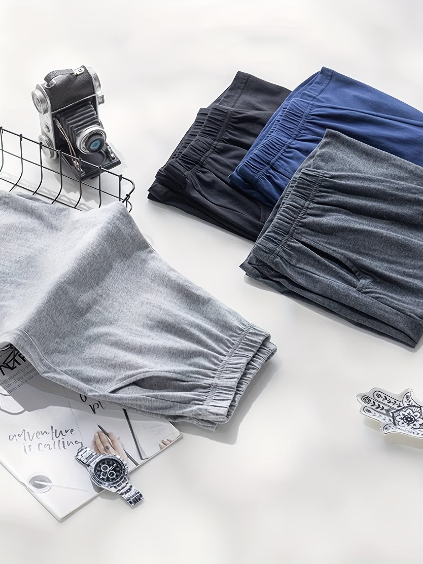 Men's Casual Solid Shorts with Pockets Loose Fit Comfortable Lounge Pajamas Set of 4