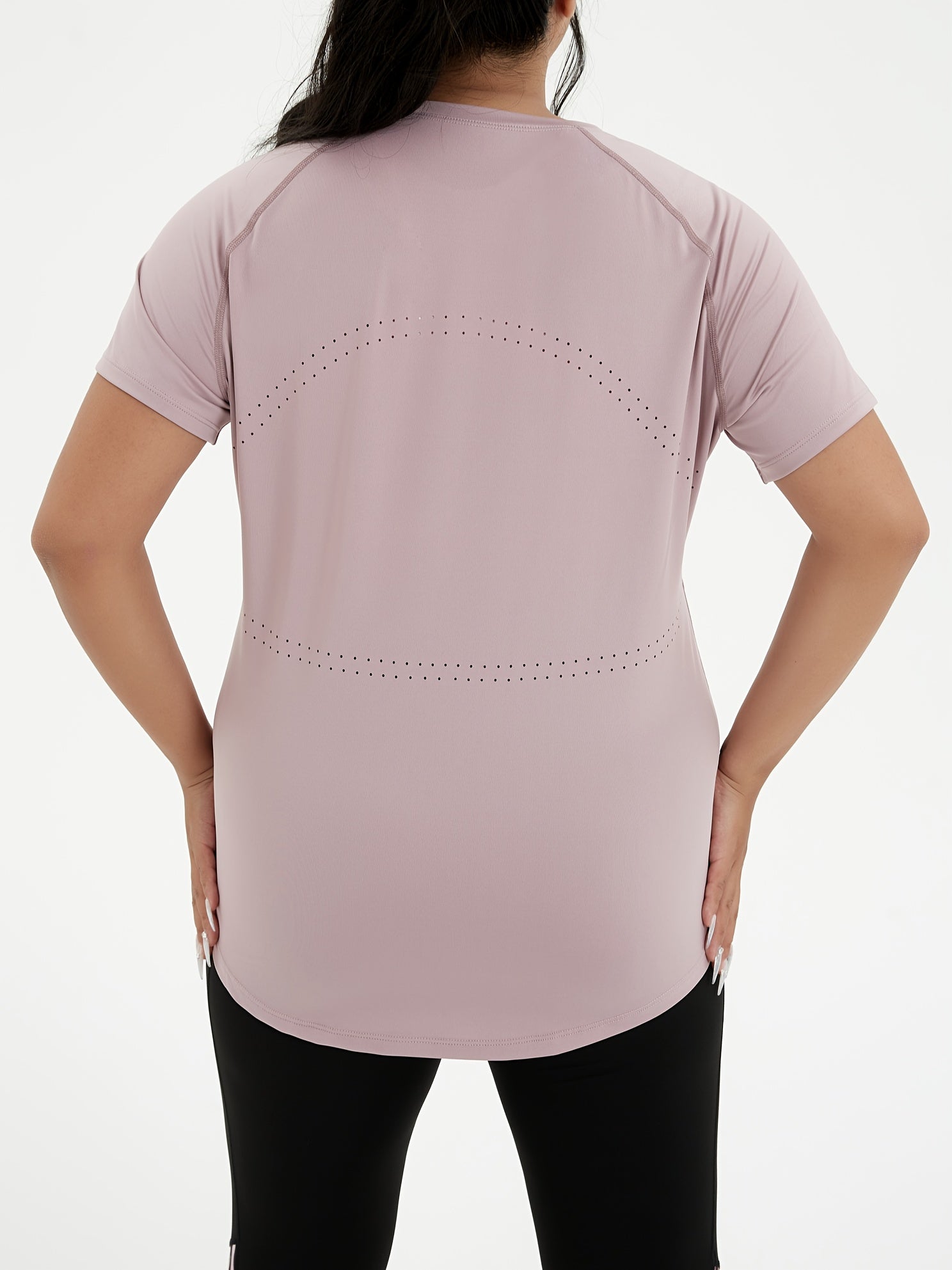 Plus Size Crew Neck T-Shirt with Ripped Polka Dot Knit Fabric