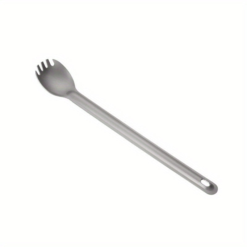 Титановая ложка-вилка с длинной ручкой, идеальная для пикников и путешествий - легкая и прочная уличная посуда.