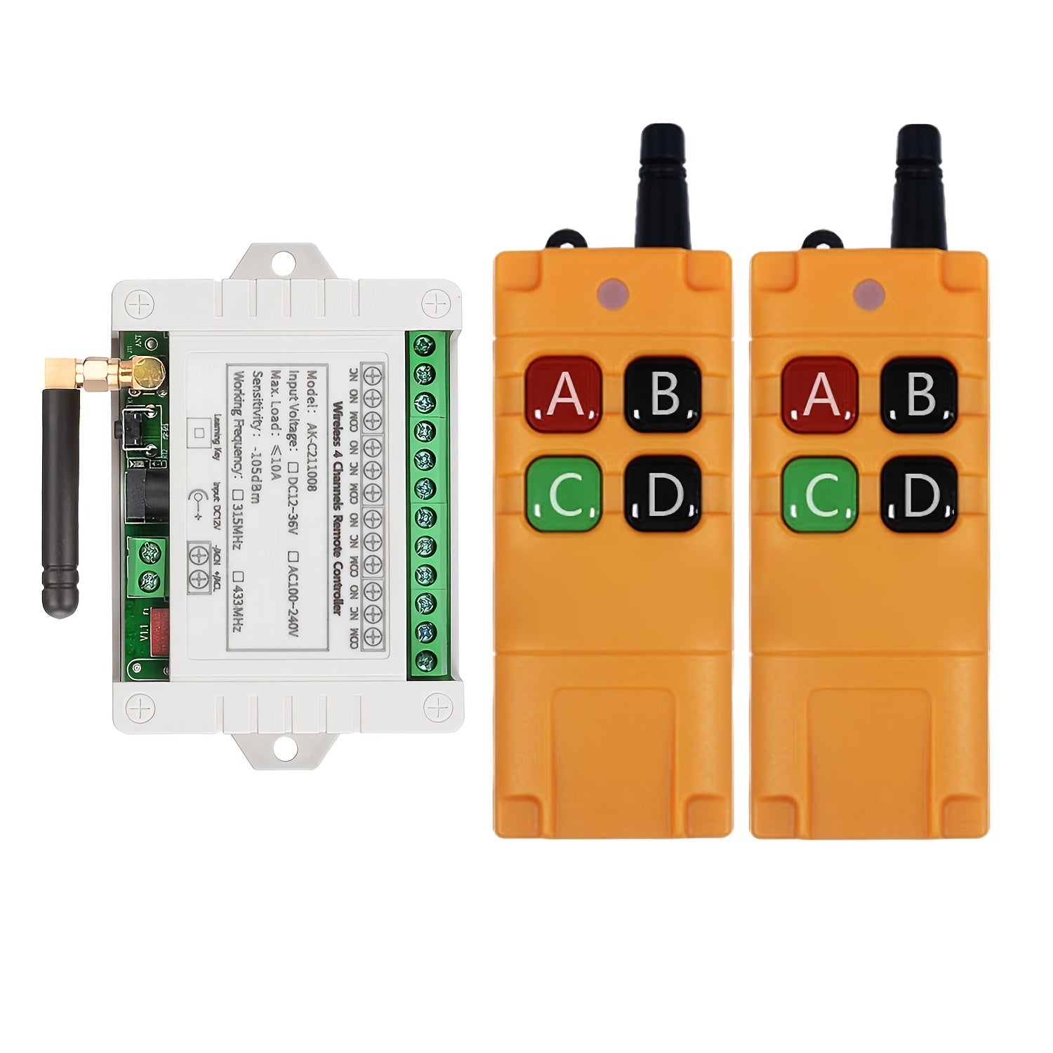 433MHz Wireless Relay Switch 4 Channel 10A Wall Mount Remote Control for Electrical Wiring