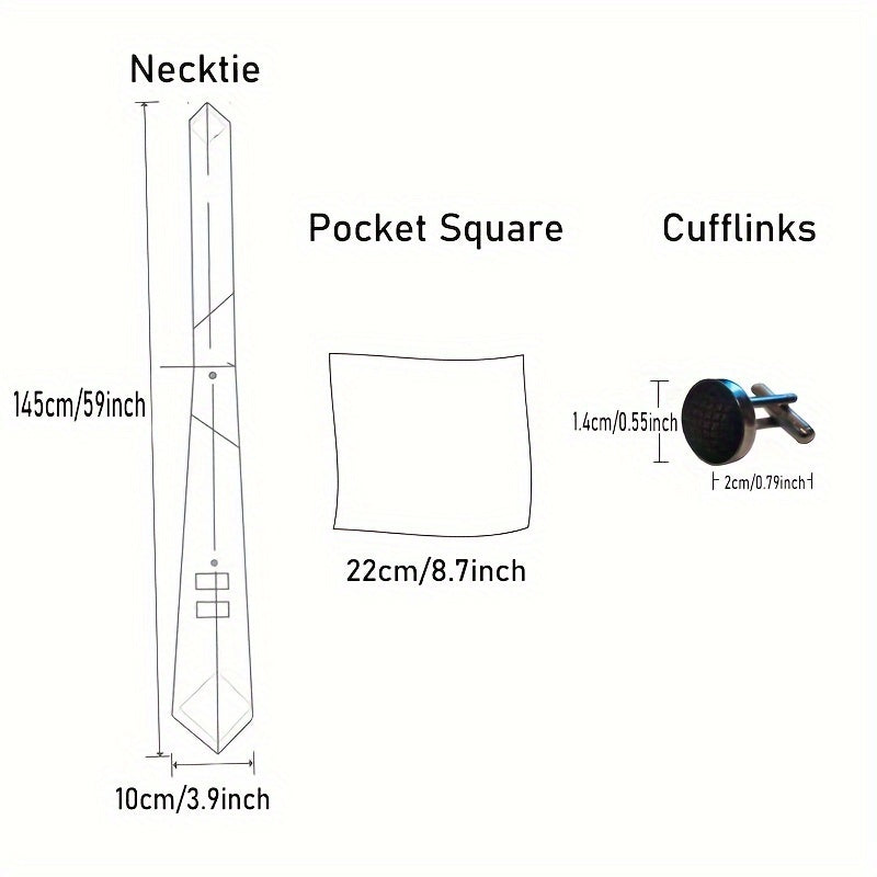 Men's Formal Tie Set with Pocket Square and Cufflinks for Weddings and Business