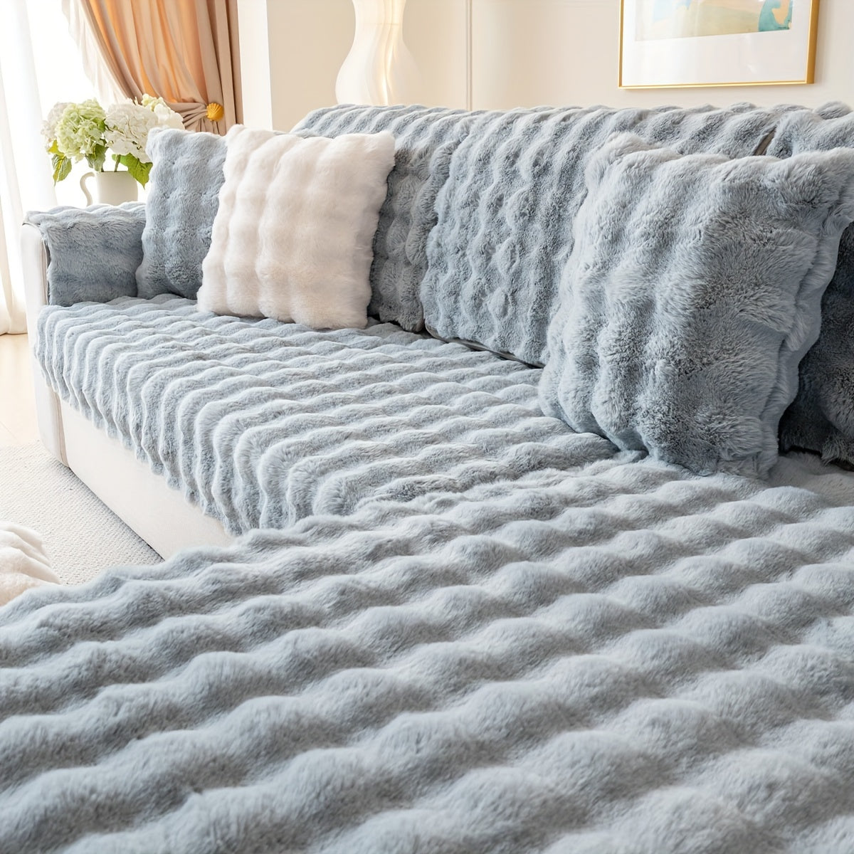 Современный набор чехлов для мягких диванов из 2 предметов, защитный чехол из искусственного меха, нескользящий, зимняя теплоизоляция, моется в машине, подходит для кресел и секционных диванов