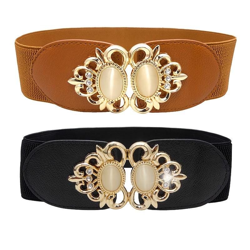 Женский широкий ремень с rhinestone и пряжкой-карабином для платьев