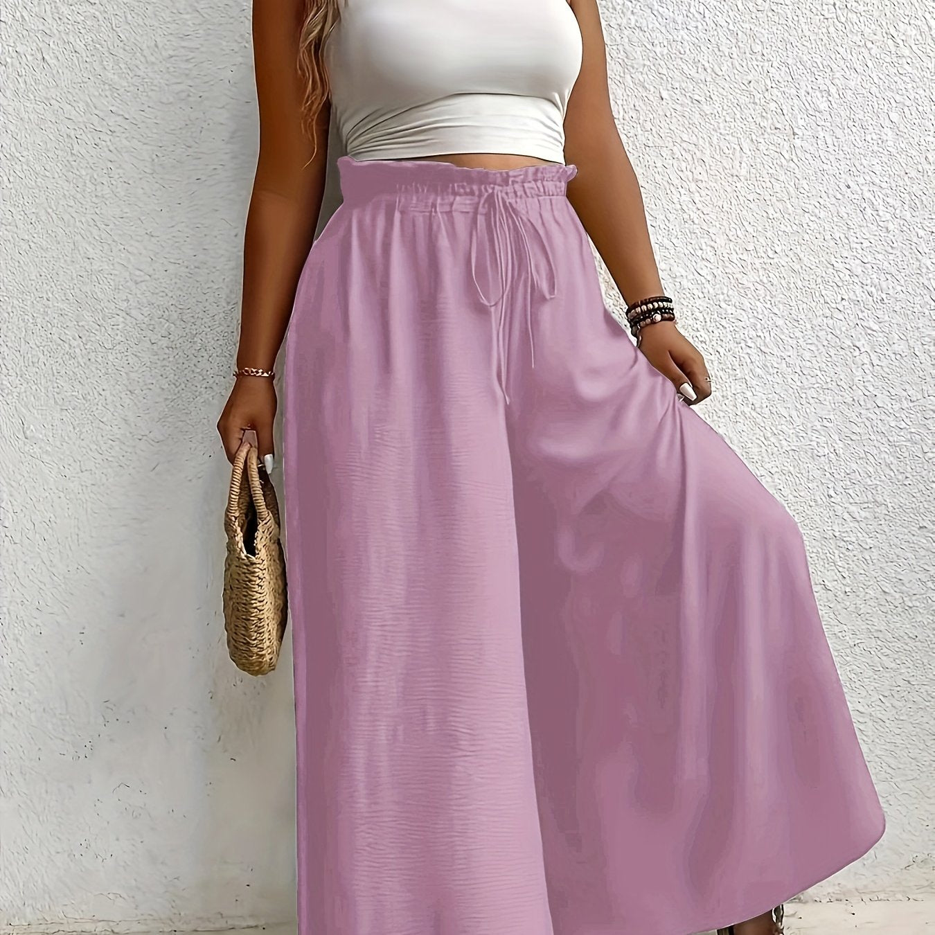 Women’s Wide-Leg Skirt Pants Beige High-Waisted Casual Spring Summer Fall