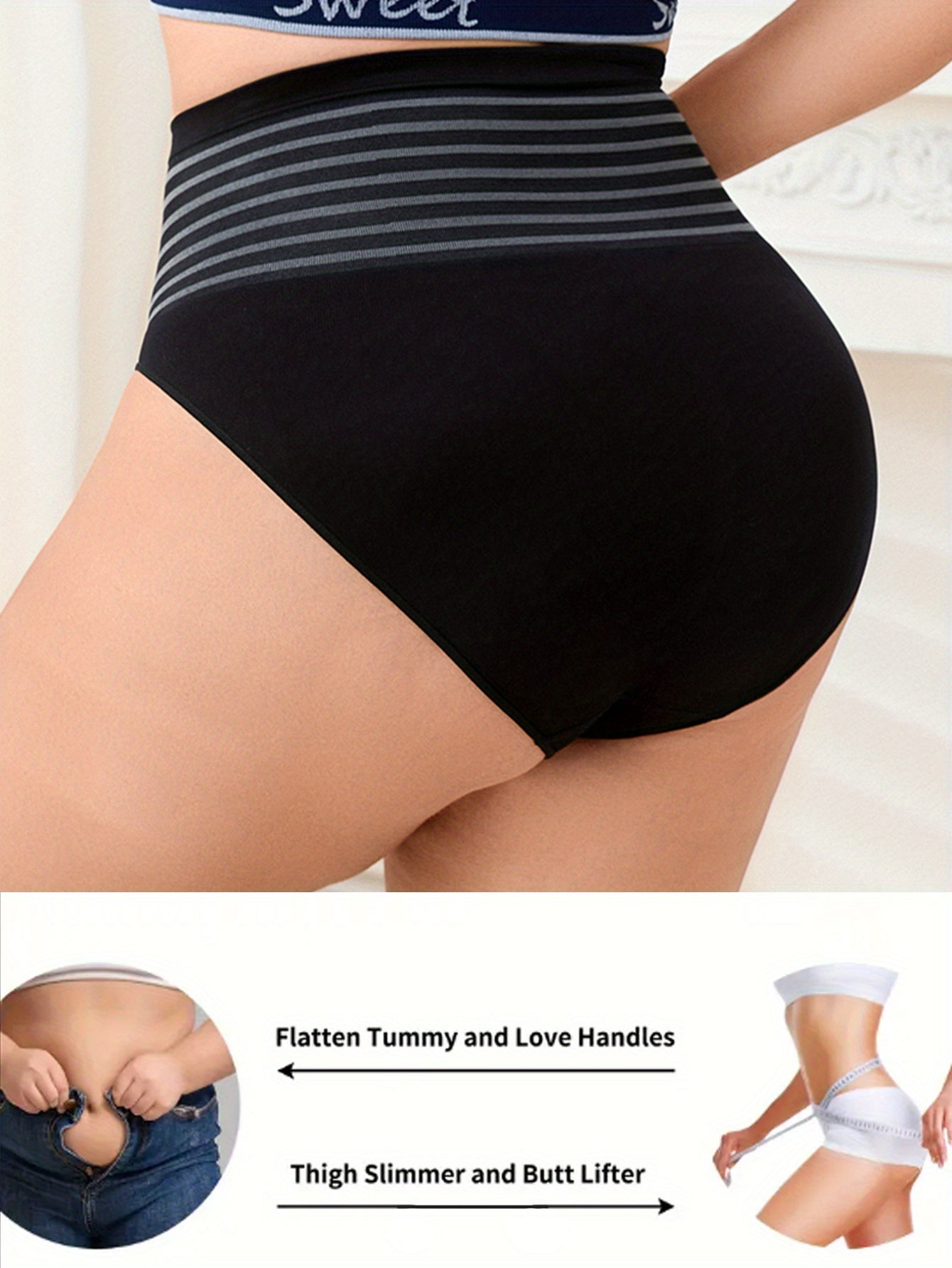 Women's Seamless High-Waisted Workout Briefs Breathable Tummy Control Shapewear Black Gray