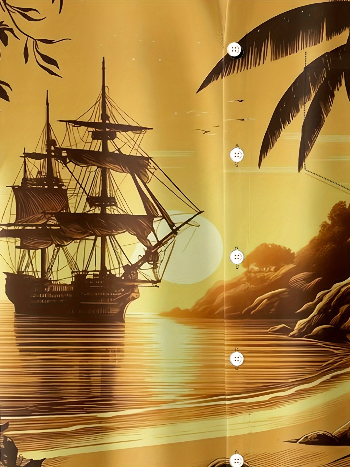 Men's Hawaiian Sunset Sailboat 3D Print Polyester Shirt with Lapel Collar and Pocket