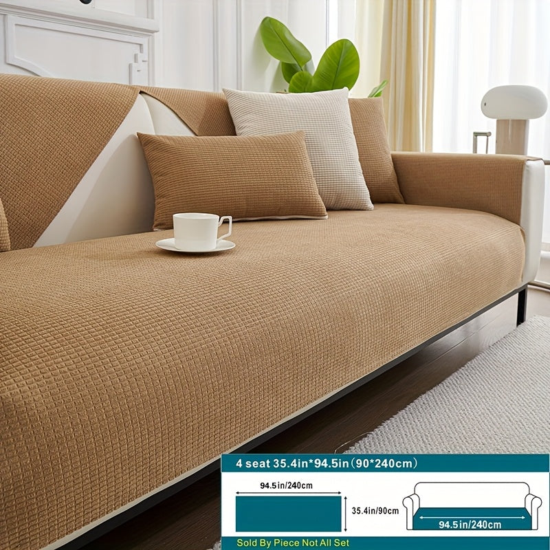 Beige Velvet Sofa Slipcover Pet-Friendly Machine Washable with Backrest and Armrest Protection