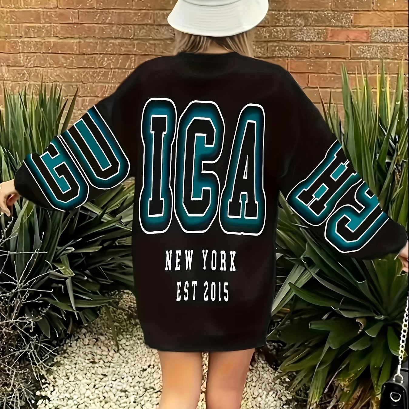 Крупногабаритный повседневный свитшот оверсайз из полиэстера черный, бирюзовый, белый