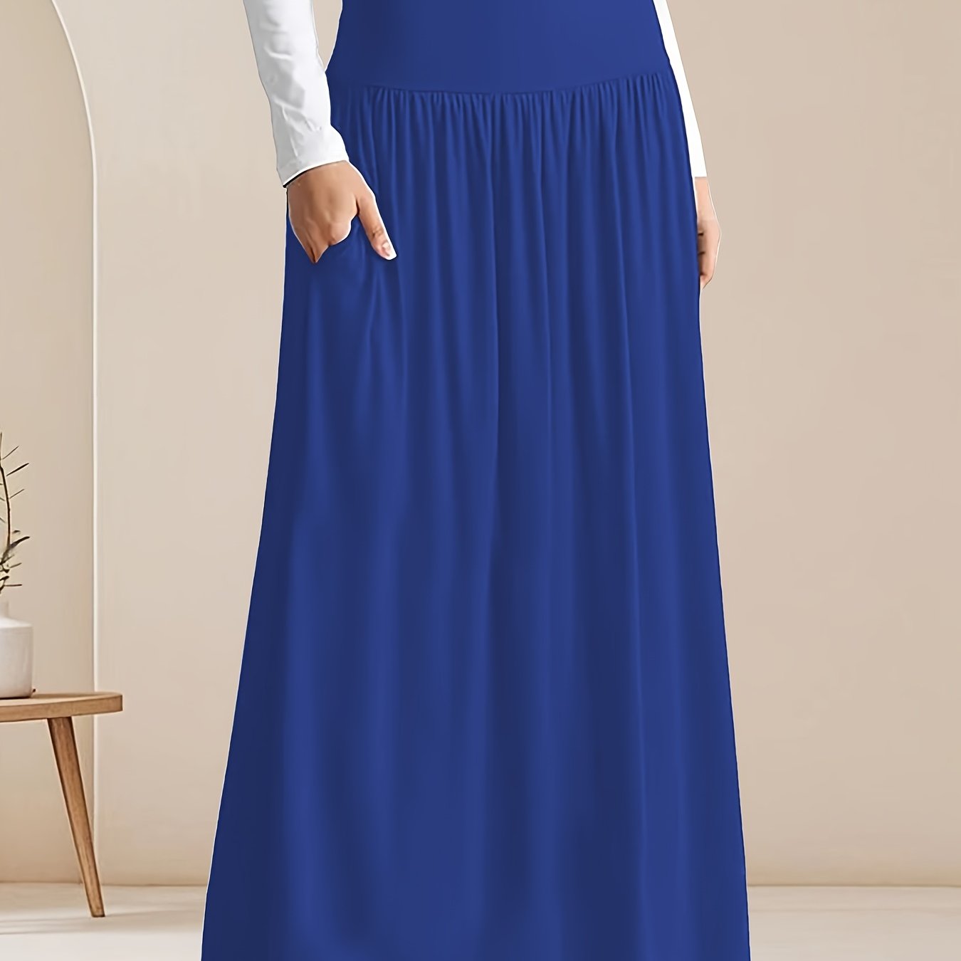 Plus Size Women's Maxi Skirt High-Waisted Long Flowy Red Casual Office Dress