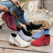 Women's Chunky Heel Ankle Boots Fabric Low Block Zipper Winter Casual
