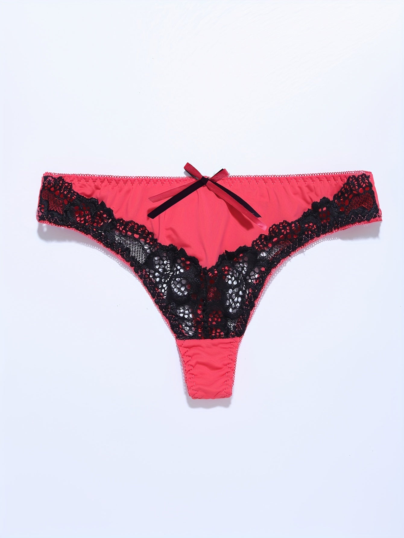 Colorblock Lace Lingerie Set with Bow Details and Push-Up Bra