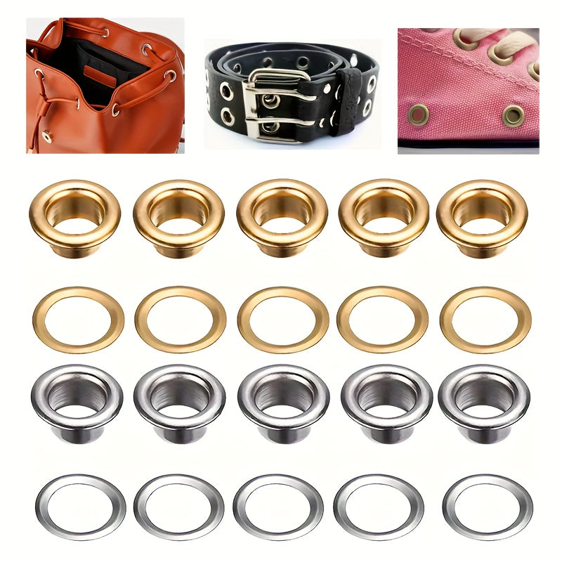 Golden Copper Eyelet Buckles 100 Sets with Gasket 5 Sizes for DIY Crafts