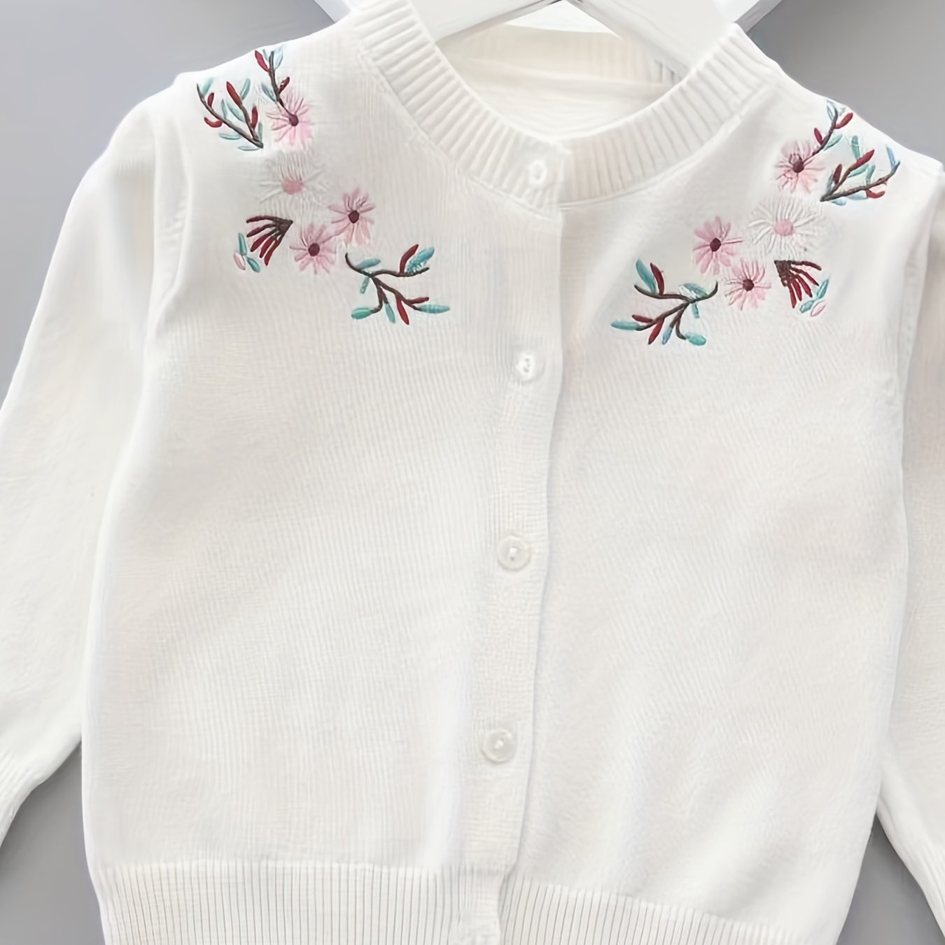 Girls Floral Knitted Cardigan for Little Girls Spring Autumn Cotton Long Sleeve