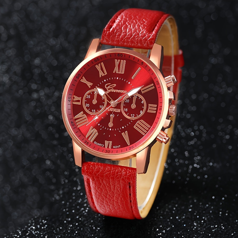 Unisex Quartz Watch Set 3 5 7 10 Pieces Faux Leather Strap Zinc Alloy Case