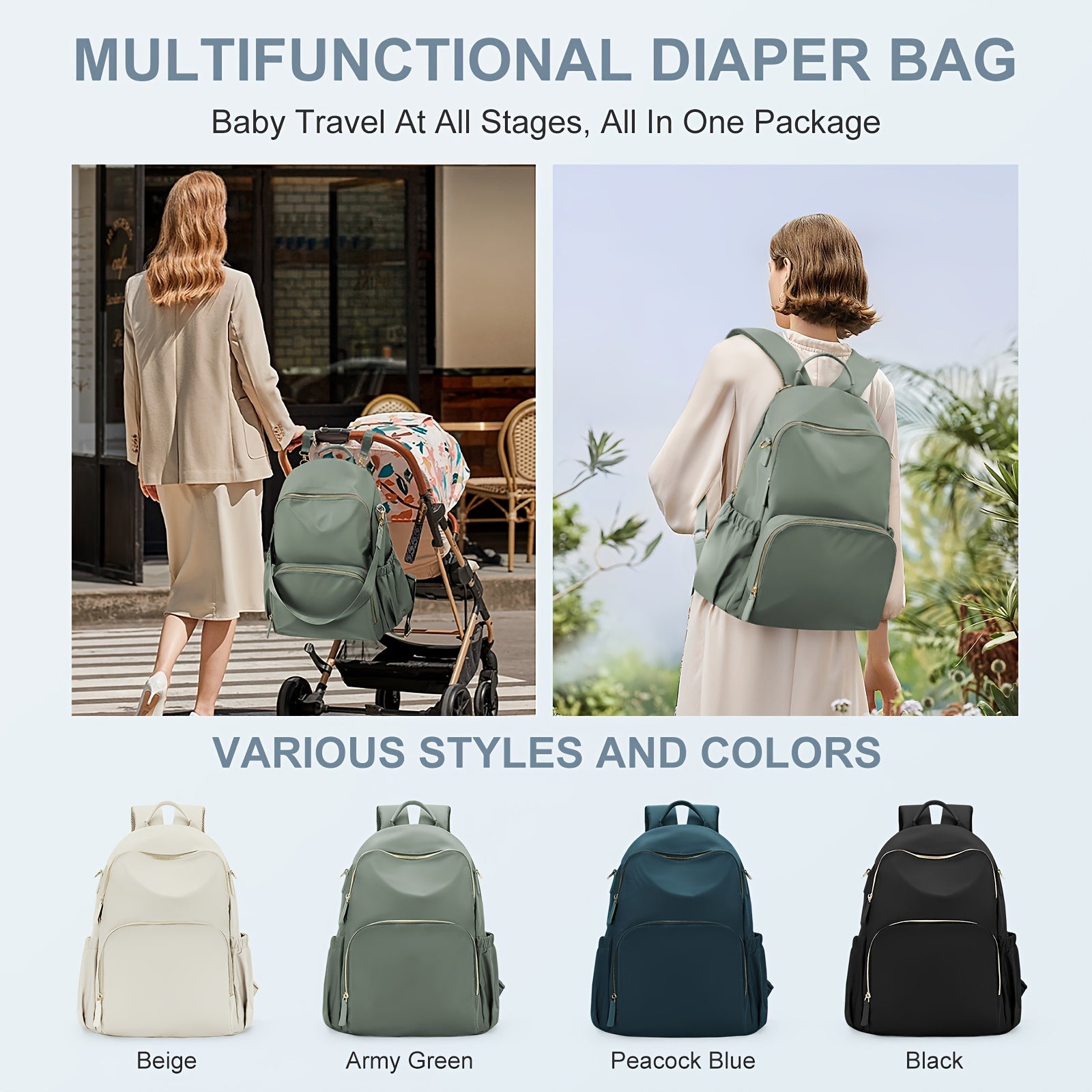 Large Capacity Waterproof Diaper Bag Backpack for New Moms with Insulated Bottle Pockets and Laptop Compartment