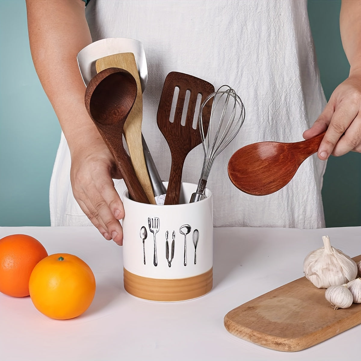 Ceramic Utensil Holder for Kitchen Countertop, 10.41cm, Food Storage Organizer
