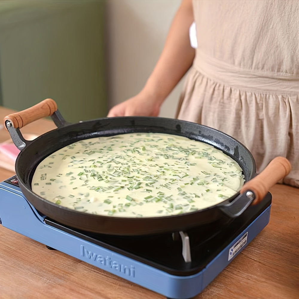 Cast Iron Skillet with Lid Non-Stick Flat Pan for Pancakes Frying Kitchen Cookware