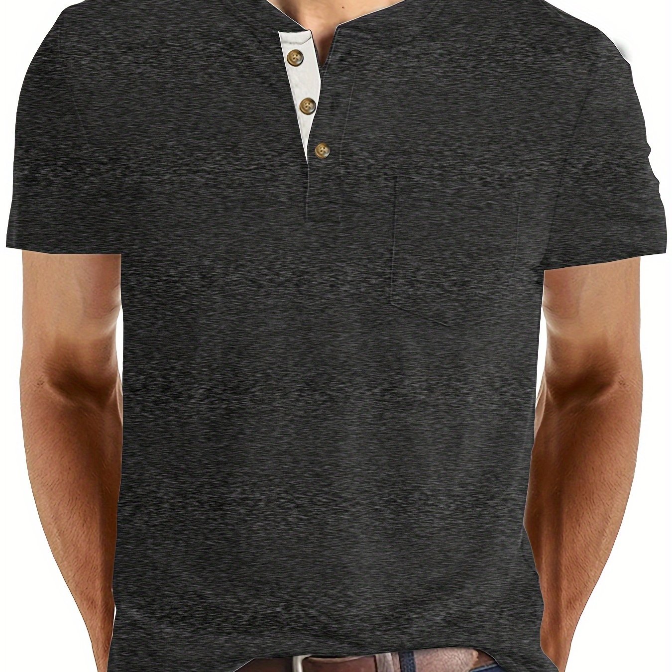 Camiseta de manga corta para hombre de talla grande en poliéster con bloques de color y cuello redondo