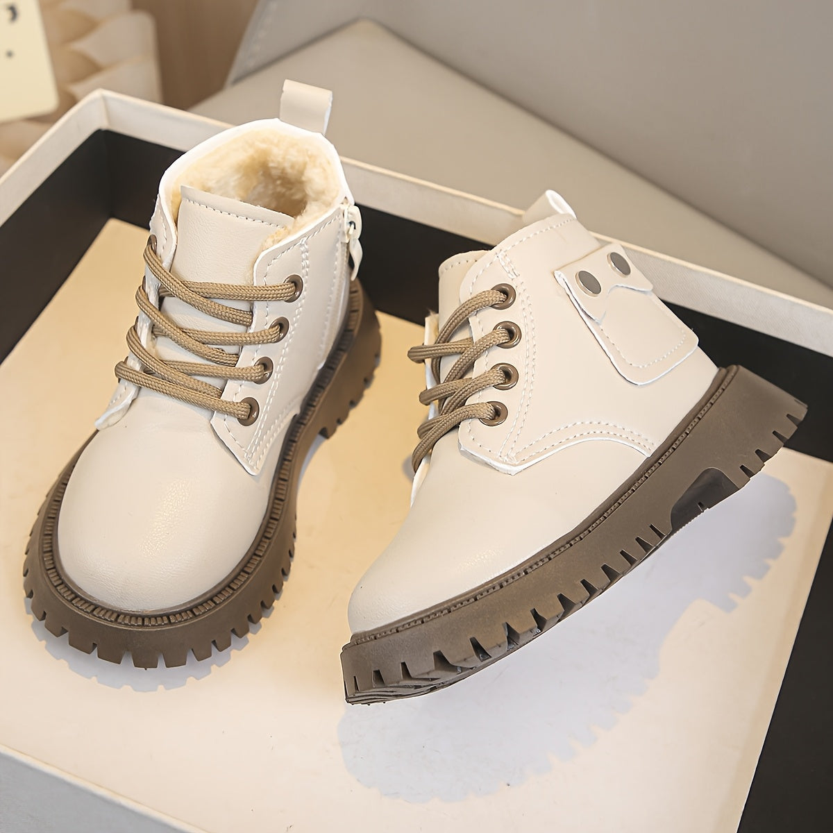 Kids Winter Boots Vintage Minimalist Warm Lightweight Non-Slip Zipper Closure for Boys and Girls Ages 14 and Under