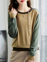 Plus Size Women Color Block Crew Neck Sweater Long Sleeve Knitted Pullover