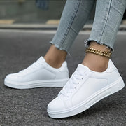 Women's Lightweight Casual Sneakers, Breathable Fabric, White Flats