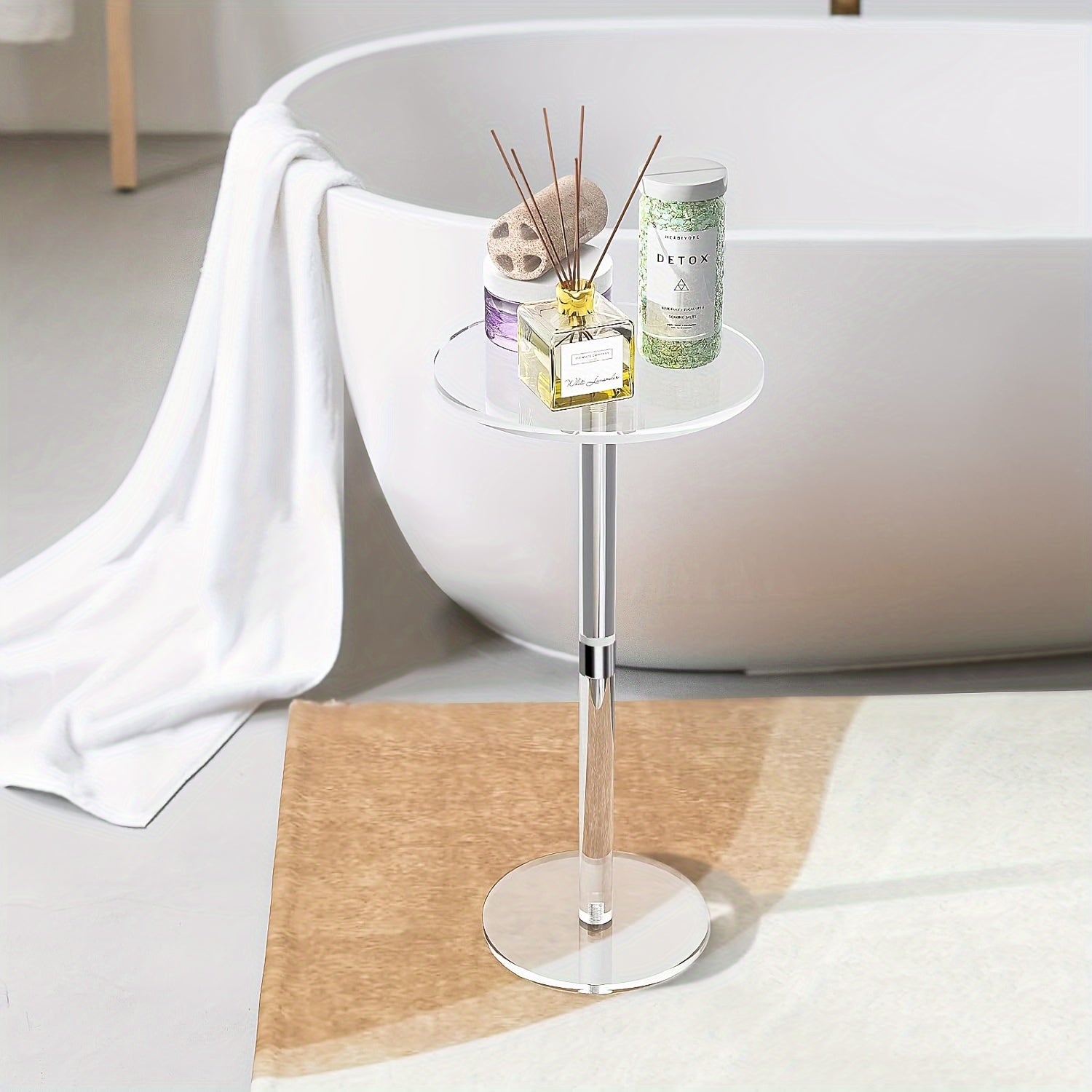 Mesa auxiliar redonda de acrílico transparente de 24.89cm para sala de estar, dormitorio y espacios pequeños