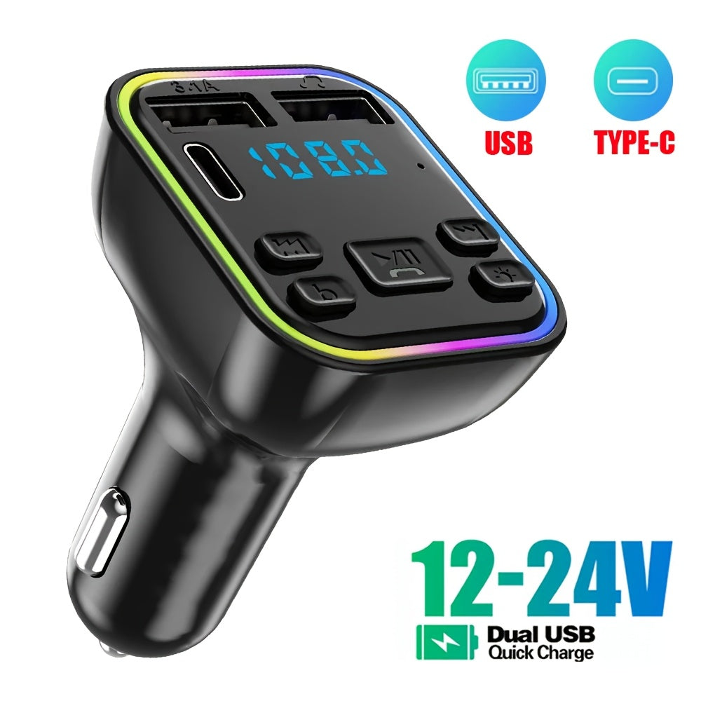 Car MP3 Player FM Transmitter with Dual USB Type-C Quick Charge Wireless Car Charger