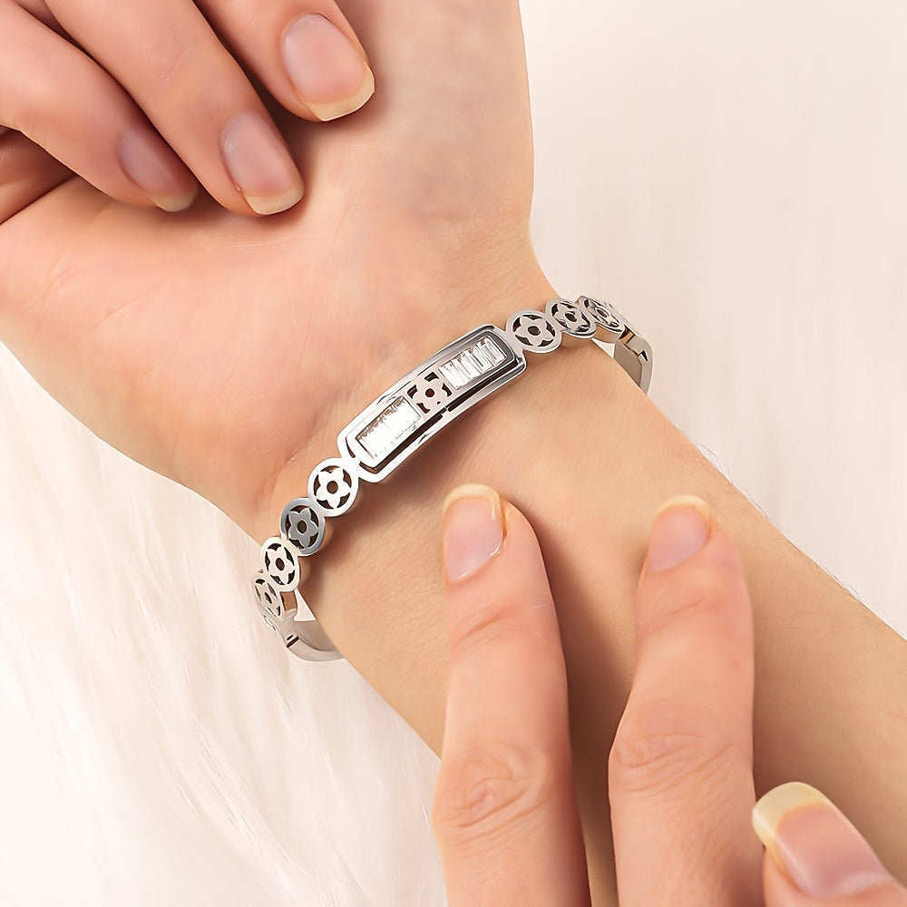 Women’s Stainless Steel Bracelet with Rhinestones and Star Design Bangle Jewelry