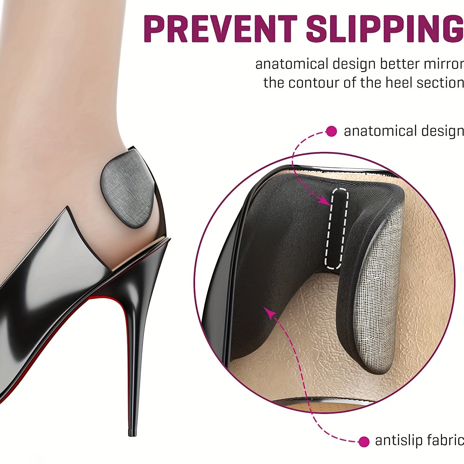 Unisex Soft Heel Pads Self-Adhesive Cushion Inserts for Shoes Black Nude