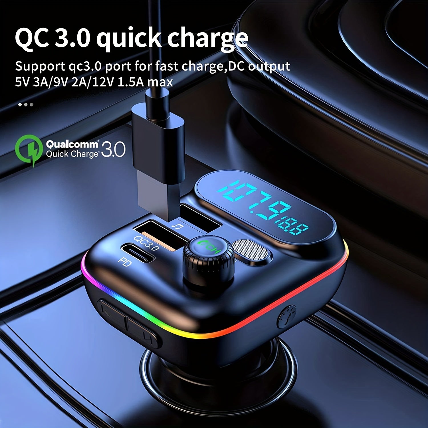 Автомобильный беспроводной FM-передатчик-адаптер MP3-плеер USB-зарядное устройство 7 цветов LED