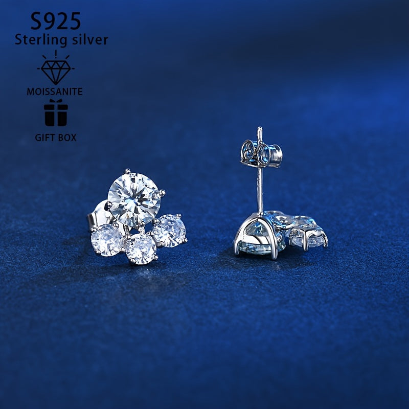 925 Silver Stud Earrings with 2-Carat Mozambique Stone for Women