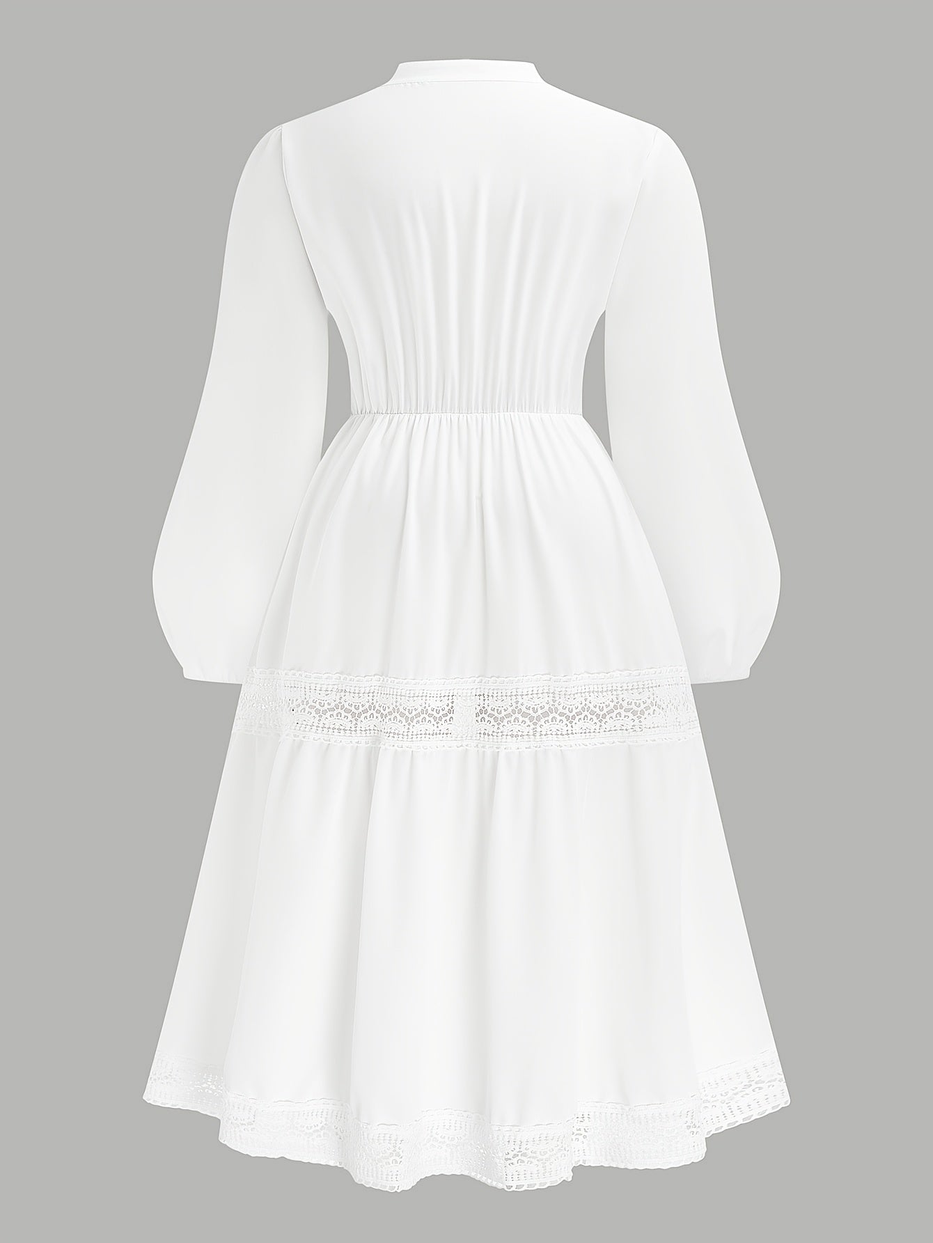 Plus-Size Long Sleeve Ruffle Detail Solid Color Woven Tunic Dress