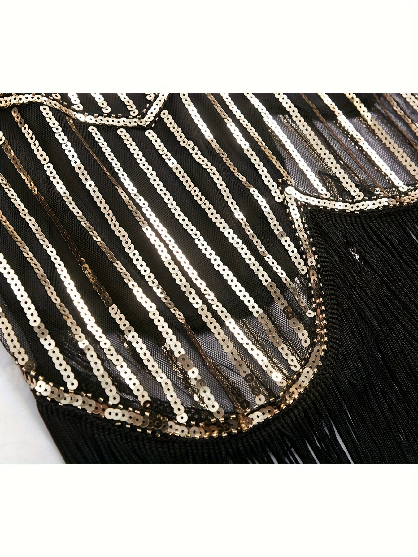 Women's Beaded V-Neck Sleeveless Wedding Dress Black Geometric Embroidery