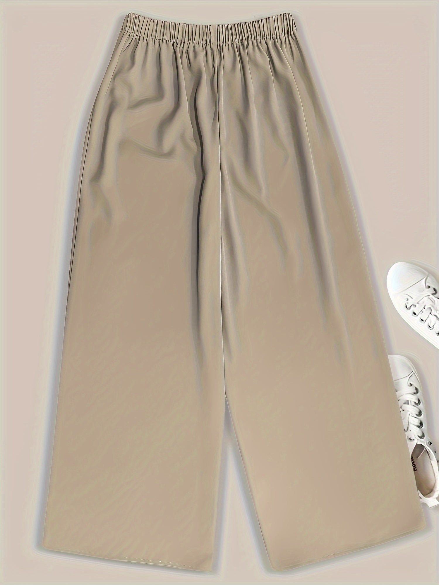 Women's Plus Size Wide Leg Pants Solid Button Detail Elastic Waist Fall Winter Polyester