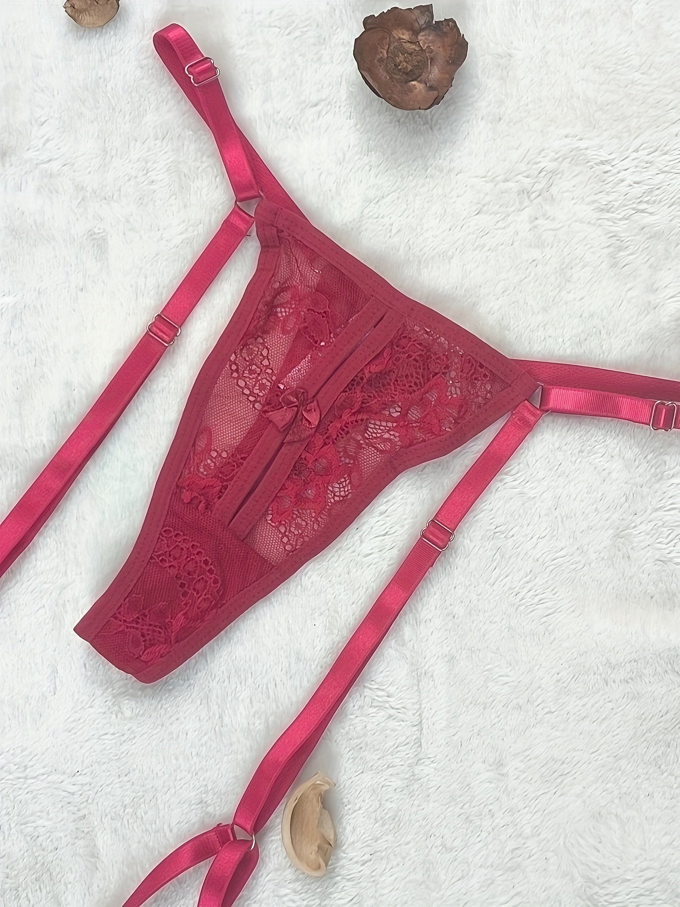 Adult Lace Contrast G-String Thong with Adjustable Straps and Drop Waist Solid Color Lingerie