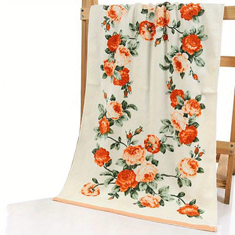 Cotton Flower Pattern Bath Towel Quick-Dry Hand and Bath Towel for Home Bathroom