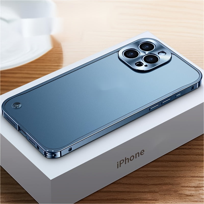 Seahorse Buckle Borderless Metal Phone Case for iPhone 11-15 Mini Plus Pro Max