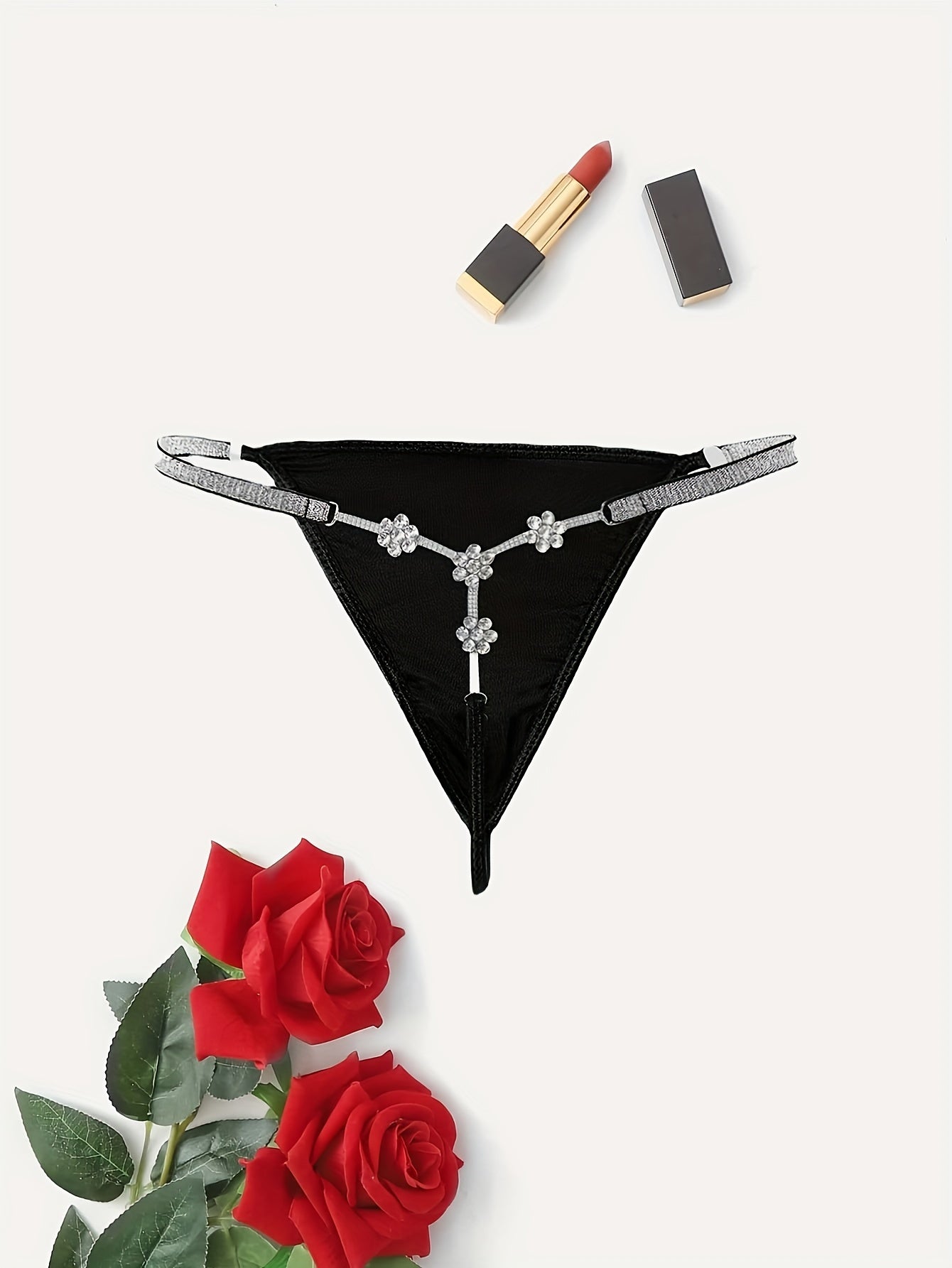 Бюстгальтер-стринг для женщин больших размеров с цветочным узором и стразами