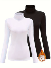 Women's Thermal Fleece-Lined Turtleneck Tops for Cold Weather
