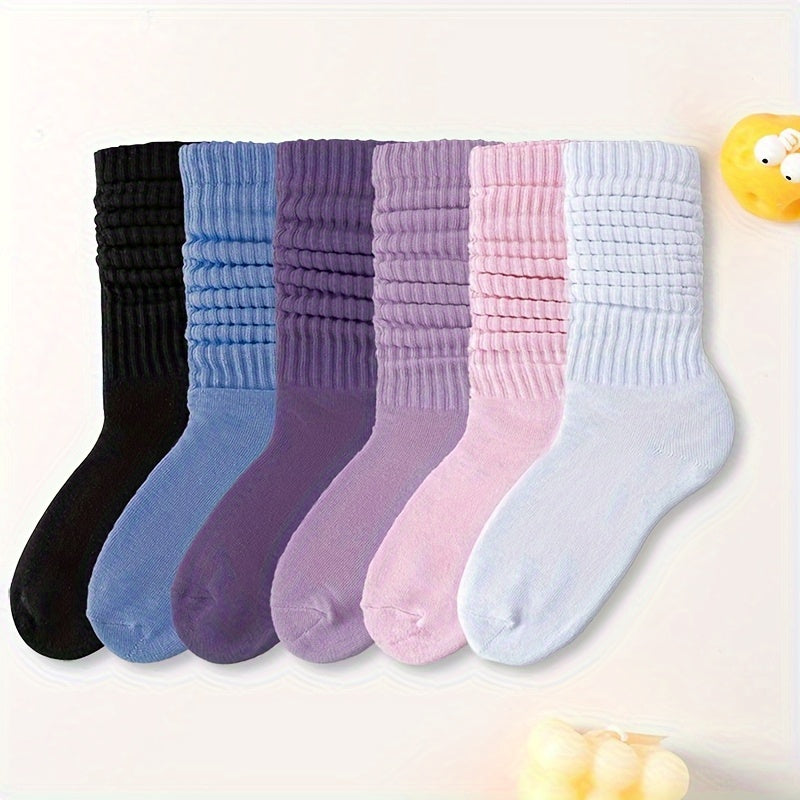 Women's Mid-Tube Socks 6 Pairs Solid Color Soft Comfortable Knee-Length