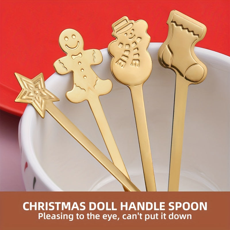 Set of 4 Christmas Stainless Steel Spoons for Coffee Tea Dessert in Gift Box
